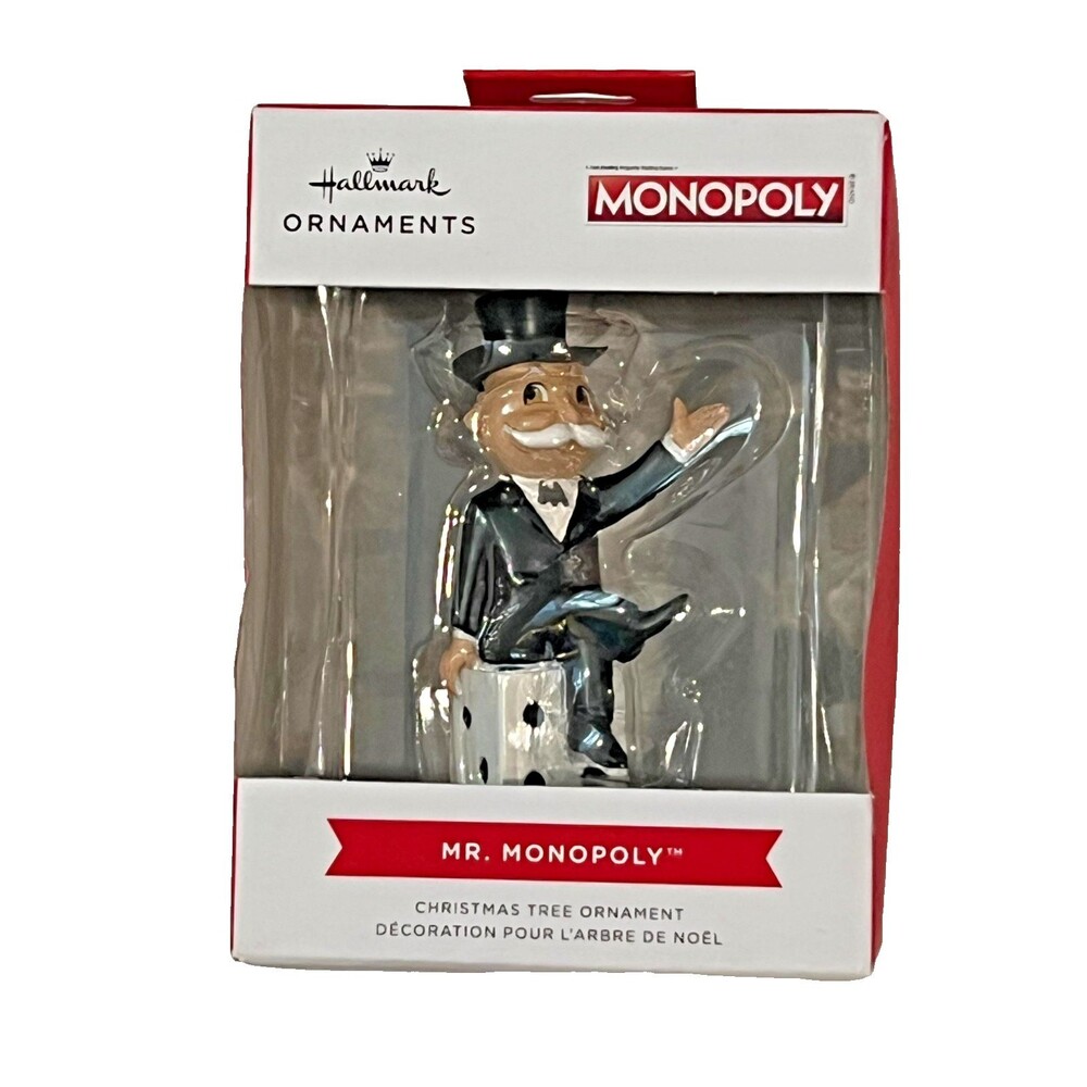NIB Hallmark Mr. Monopoly Christmas Tree Ornament Sitting On Dice Hasbro Games